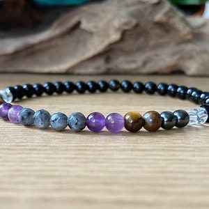 Protection Bracelet, Negative Energy Shield, Psychic and Energy Vampire Defence, 4mm Beaded Stretch Bracelet, Crystals for Protection