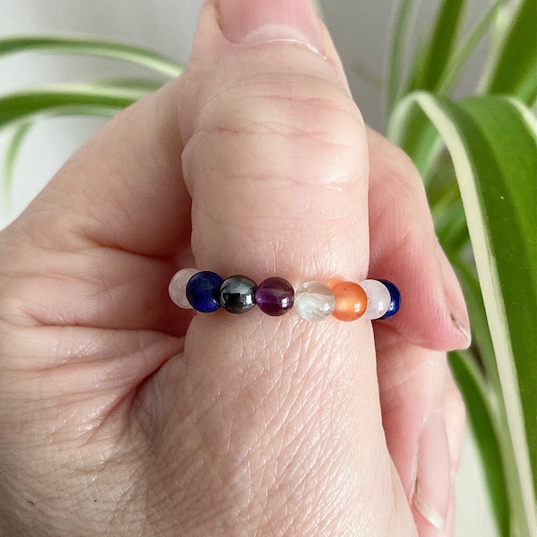 Arthritis Ring, Dainty Beaded Gemstone Ring, Comfortable Ring for Arthritis Sufferers, Crystal Stretch Ring