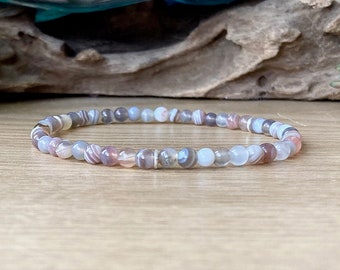 Dainty Genuine Botswana Agate Bracelet, 4mm Tiny Bead Stretch Stacking Style Bracelet, Coping with Challenges, AAA Grade Sunset Stone