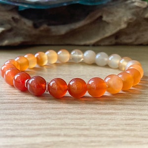 Ombre Carnelian Bracelet, AA Grade Root Sacral Chakra Energy Crystals, 8mm Gemstone Beads, Virgo Zodiac, Orange Bracelet