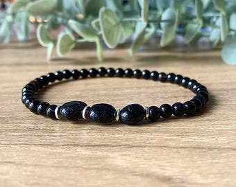 Black Tourmaline Protection Bracelet, Eliminate Negative Energy, Crystals for Positive Vibrations, 4mm Bead Stretch Gemstone Bracelet