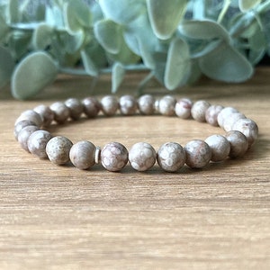 Fossil Jasper Bracelet | Fossilized Coral Beads | Ancient Sea Life Jewellery | Natural Crinoid 6mm Gemstone Bead Bracelet