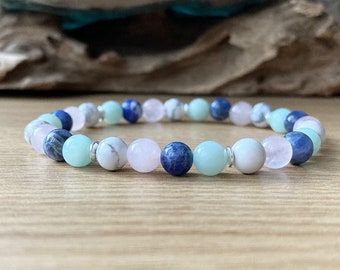 Anxiety Bracelet, Soothing, Calming Crystals for Stress, Well Being and Emotional Balance, 6mm Stretchy Beaded Bracelet.