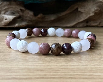 Bracelet âme sœur | Sort d'amour | Activation du chakra du cœur | quartz rose, grenat, rhodonite | Manifestation du désir du coeur | Perles de 6 mm ou 8 mm