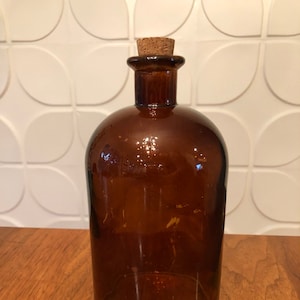Brown Glass Apothecary Jar with Small Neck and Cork Stopper