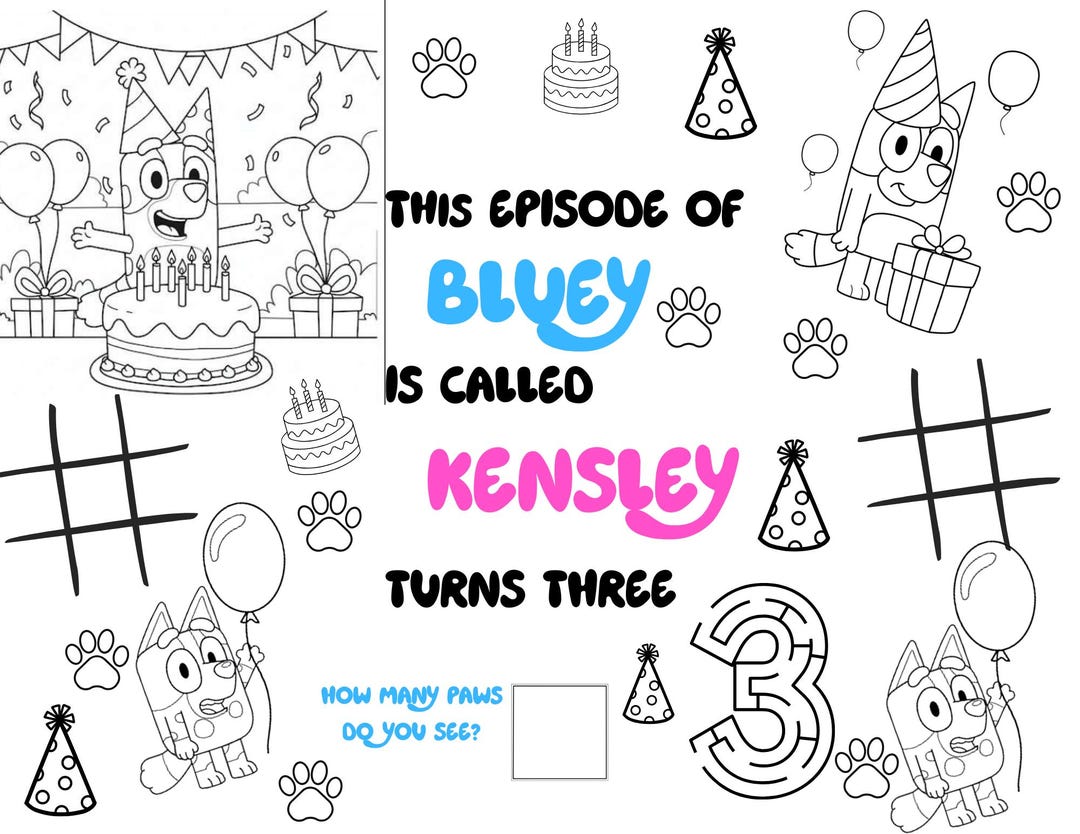 CUSTOM Bluey Birthday Coloring Page - Printable Birthday Coloring ...