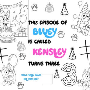CUSTOM Bluey Birthday Coloring Page - Printable Birthday Coloring Placemat - Birthday Coloring Activity Sheet