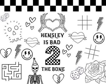Bad Two the Bone Customizable Coloring page , bad 2 the bone, birthday coloring page, digital file