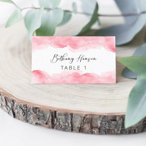 Rosa Aquarell Tischkartenvorlage, druckbare Sitzkarten, Erstkommunion, Namenskarten, Taufe, Hochzeit, Konfirmation, Geburtstag