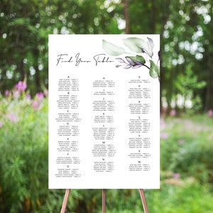 Greenery Lavender Alphabetical Seating Chart, Wedding Seating Chart, Table Number Seat Plan, Find Your Seat, Editable Seating Plan