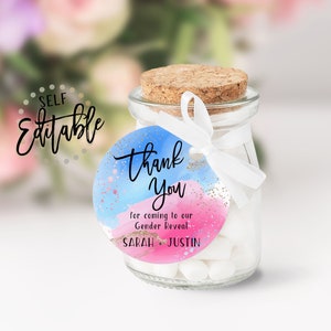 Watercolor Gender Reveal Gift Tags, Pink And Blue Watercolor Splash, Party Favor Tags, DIY Printable Tags, Boy Or Girl, Gold, Thank You