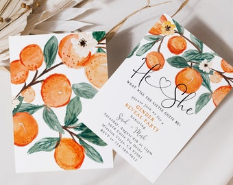 Cutie Gender Reveal Phone Evite+Printable Invite, Gender Reveal Party, A Little Cutie Is On The Way, He or She, Boy or Girl, Citrus, Orange