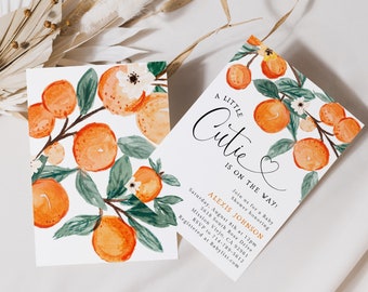 Cutie Baby Shower Phone Evite+Printable Invite, A Little Cutie Is On The Way, Citrus Baby Shower, Orange, Greenery, Gender Neutral