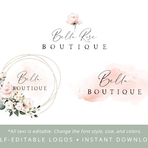 Feminine Logo Design, Self-Editable, Blush Pink Floral Watercolor, ANY BUSINESS, Salon, Etsy Logo, Business Branding Template,Custom,Premade