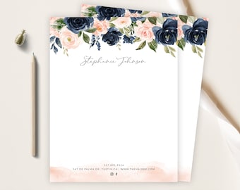 Floral Letterhead Template: Blush & Navy Watercolor (DIY Editable)