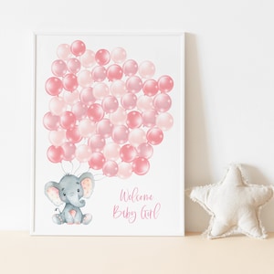 50 Pink Balloons Elephant Guestbook, Sign The Balloon, Signature Guest Book Sign, Girl Baby Shower, Cute Elephant, Pink Elephant, Printable