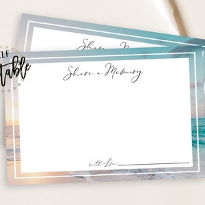Carte mémoire partagée sur la plage, Coucher de soleil sur l'océan, Mots commémoratifs à la famille, Carte mémoire pour les funérailles, Mots réconfortants modifiables, Eau, sable, Nautique