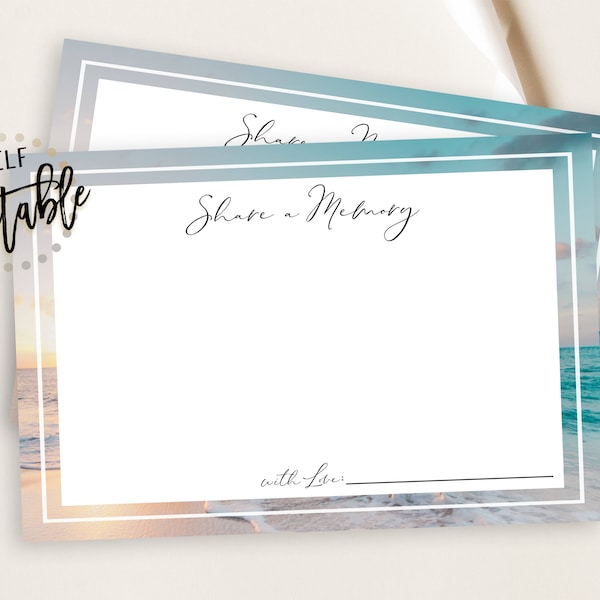 Beach Share A Memory Card, Ocean Sunset Memorial Words To The Family, Funeral Memory Card, Editable Words Of Comfort, Water, Sand, Nautical