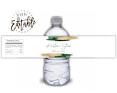 Emerald And Gold Water Bottle Label Template, ANY Occasion, Emerald Green & Gold Watercolor, Abstract, Wedding Labels, Water Bottle Template