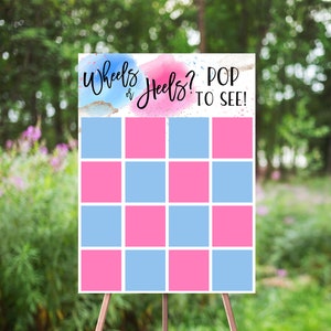 Wheels Or Heels Gender Reveal Balloon Dart Board, Pink And Blue Watercolor Splash, He Or She Pop To See, Boy Or Girl, Reveal Party Decor