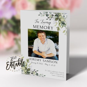 Sage Greenery Funeral Program Template, Memorial Service Template, Eucalyptus, Obituary, Celebration Of Life, In Loving Memory