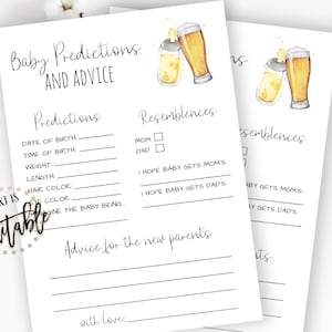 Juego de predicciones y consejos, El bebé se está gestando, Consejos para padres, Botellas y cervezas, Baby Shower de género neutro, Actividad de consejos