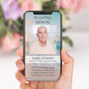 Electronic Memorial Announcement, Beach, Ocean, Digital Funeral Invite, Nautical, Evite, Text Message Invitation, For Man Or Women