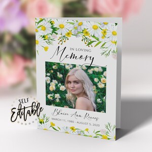 Gänseblümchen-Beerdigungsprogramm, Goldschmetterlinge, weiße Blumen, In liebevoller Erinnerung, US Letter-Größe, Gedenkstätte, Feier des Lebens, Gedenkstätte für Frauen