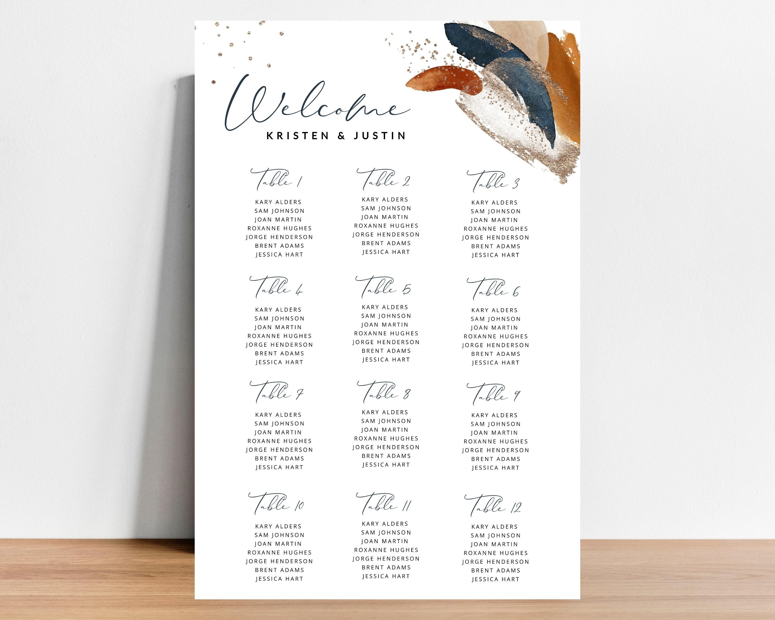 Abstract Wedding Seating Chart, Table Number Seat Plan, Terracotta Navy ...