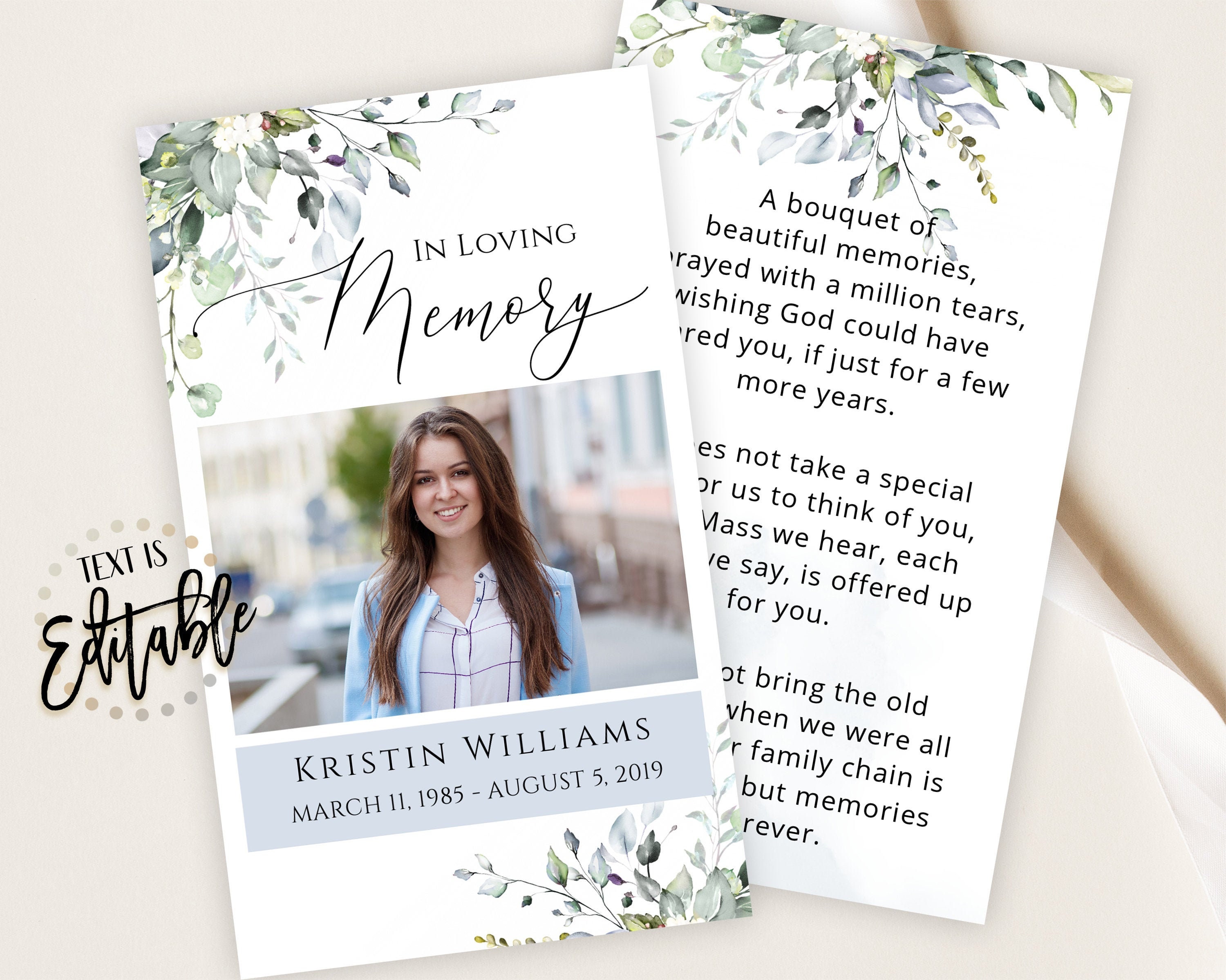 Funeral Prayer Card Template Greenery Succulents Funeral - Etsy