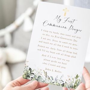 First Communion Prayer, Eucalyptus Greenery, First Holy Communion, Gold Cross, Communion Prayer Sign, Template, Boy or Girl Communion Decor