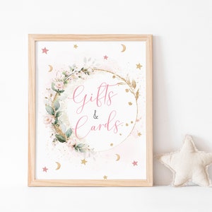 Floral Botanical Frame Gifts And Cards Sign, Over The Moon Baby Shower, Twinkle Little Star, Pink Floral, Eucalyptus Succulents Greenery