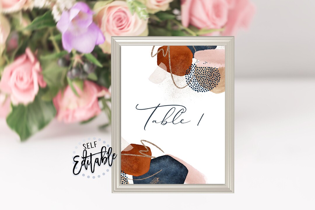 Abstract Modern Table Numbers Template, Blush Terracotta Navy and Gold ...