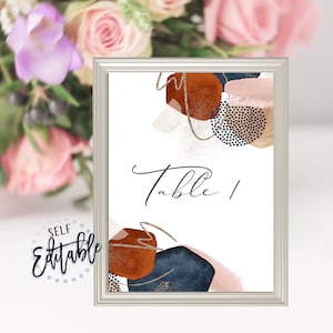 Abstract Modern Table Numbers Template, Blush Terracotta Navy and Gold ...