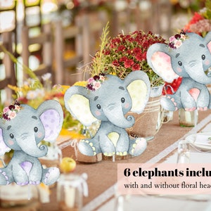 4&quot; Elephant Cutouts, Centerpieces, Pink Purple Yellow Elephants, Lavender Pink Floral, Girl Party Decor, Baby Shower, Birthday, Table Decor