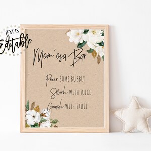 Baby Is Brewing Mom-osa Bar Sign, Mimosa Sign, Tè, Caffè, Magnolia Cotton Floral, Genere neutro, Qualcosa di dolce sta fermentando, Carta Kraft
