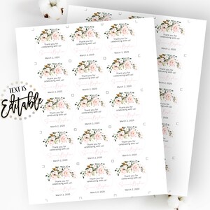 Pink Floral Baptism Gift Tag, Blush Pink Roses Party Favor tags, EDITABLE, DIY Printable Tags, Thank You, Communion, Dedication, Template image 2