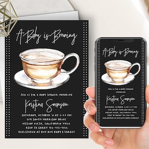 A Baby Is Brewing Invite, Coffee, Tea, Brewing Baby Shower Phone Evite, Gender Neutral, Tea Party, Something Sweet Is Brewing, Electronic