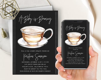 A Baby Is Brewing Invite, Coffee, Tea, Brewing Baby Shower Phone Evite, Gender Neutral, Tea Party, Something Sweet Is Brewing, Electronic