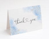Blue Watercolor Thank You Template, Thank You Card, Christening, Baptism, Baby Shower, First Communion, Dedication, Glitter