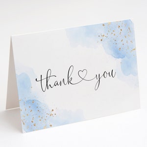 Modelo de agradecimento em aquarela azul, cartão de agradecimento, batizado, batismo, chá de bebê, primeira comunhão, dedicação, glitter