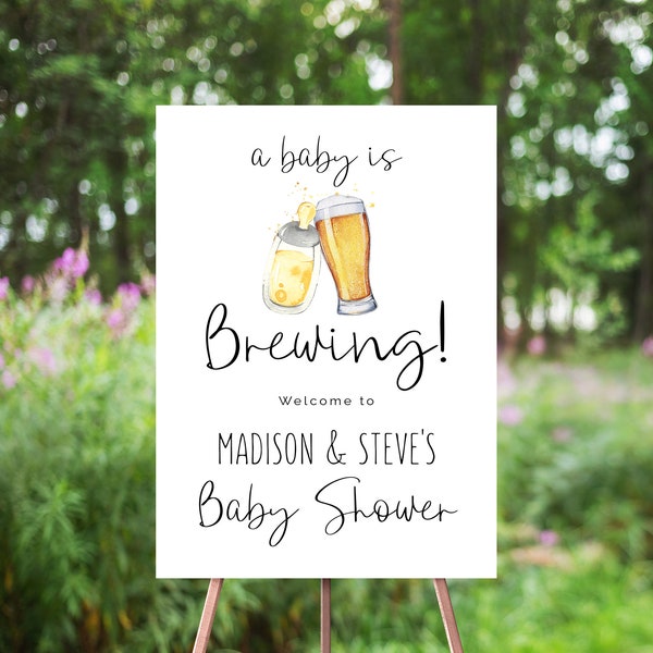 A Baby Is Brewing Welcome Sign, Bottles And Beers, Coed Baby Shower Welcome Poster, Minimalist, Gender Neutral, Boy, Girl, Simple