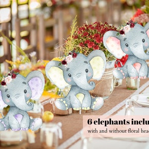 4&quot; Elephant Cutouts, Centerpieces, Pink Purple Yellow Elephants, Marsala Floral, Girl Party Decor, Baby Shower, Birthday, Table Decor