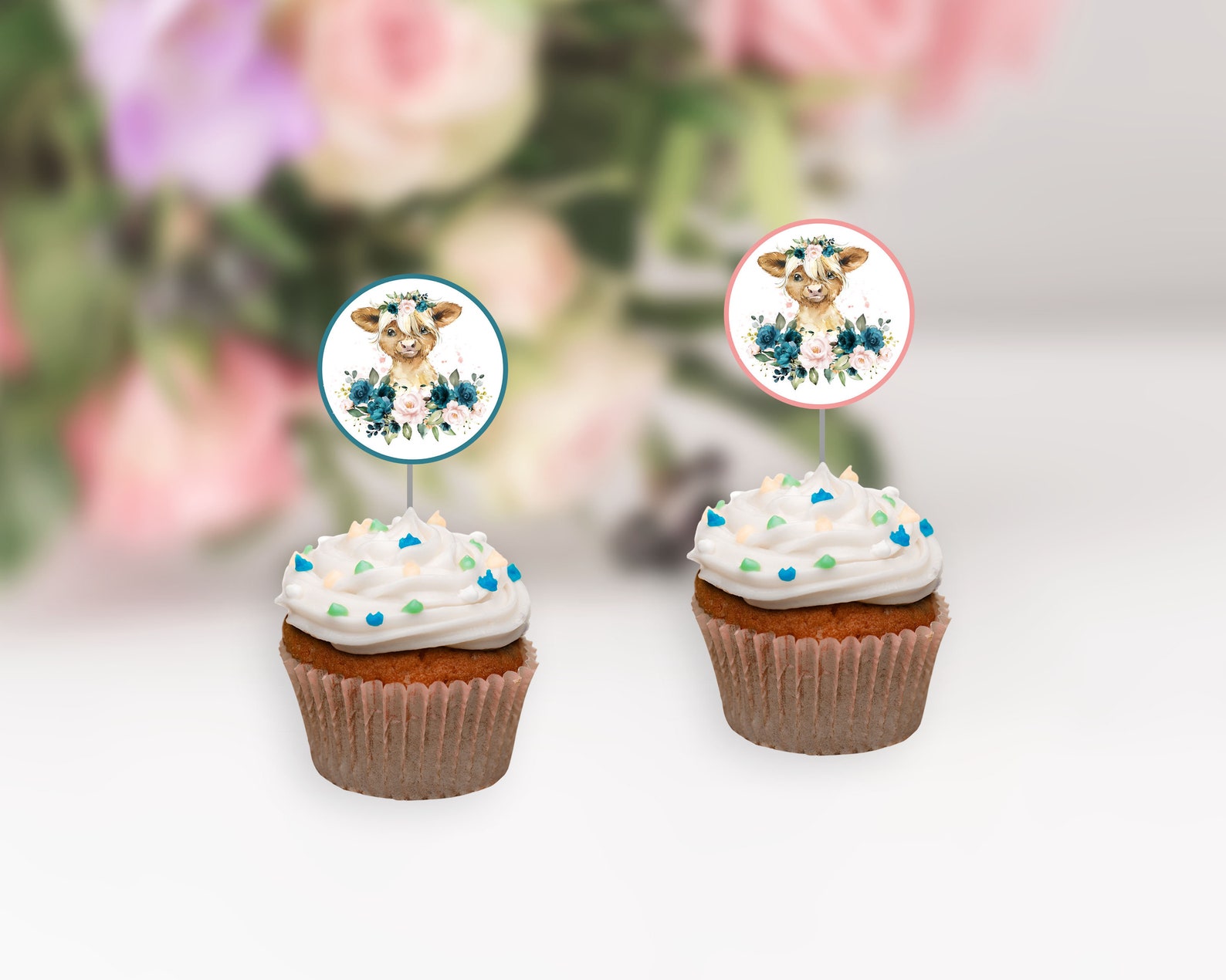 Highland Cow Cupcake Toppers Baby Calf Turquoise and Blush Etsy Australia