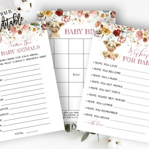 Highland Cow Baby Shower Games, Wishes For Baby, Name The Baby Animals, Garden Floral, Baby Calf, Girl, Wildflowers, Cottage, Baby Bingo