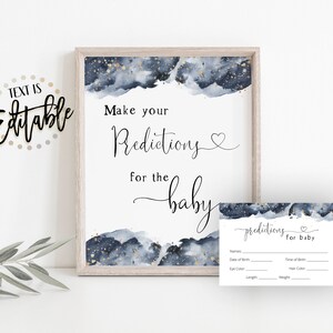 Marineblauwe aquarel voorspellingen voor baby, jongen decor babyshower, gouden glitter, raad de vervaldatum, marineblauwe aquarel splash, geboortegewicht