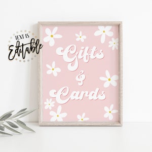 Retro Daisy Gifts & Cards Sign, Baby In Bloom, Pink Boho Daisies, Groovy, Spring Summer Baby Shower, Groovy Daisy, Floral, Girl, Template