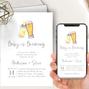 Baby Is Brewing Phone Evite+Printable Invite, Beer Baby Shower, Bottles And Beers, Coed Baby Shower, Gender Neutral, Coed, Minimalist