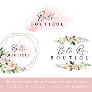 Pink Floral Logo Design, Self-Editable, Blush Pink Floral Watercolor, ANY BUSINESS, Salon, Etsy Logo, Business Branding, Custom, Premade