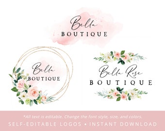 Pink Floral Logo Design, Self-Editable, Blush Pink Floral Watercolor, ANY BUSINESS, Salon, Etsy Logo, Business Branding, Custom, Premade